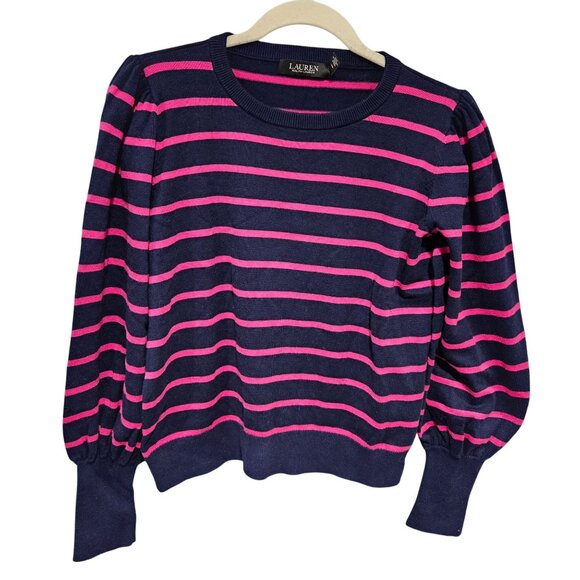 Lauren Ralph Lauren Navy and Pink Striped Sweater - Picture 1 of 8
